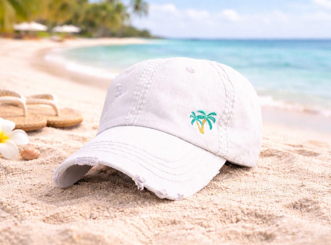 Women's Palm Tree Baseball Cap: Embroidered Beach Hat, Small