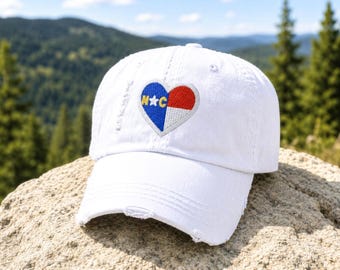 Embroidered North Carolina Flag Heart Hat: NC Baseball Cap, White +  Gift Clothing, State Home