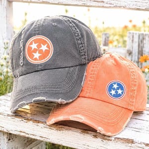 Embroidered Tennessee Tristar State Flag Hat Baseball Cap, Small or Large Design Orange + Gift