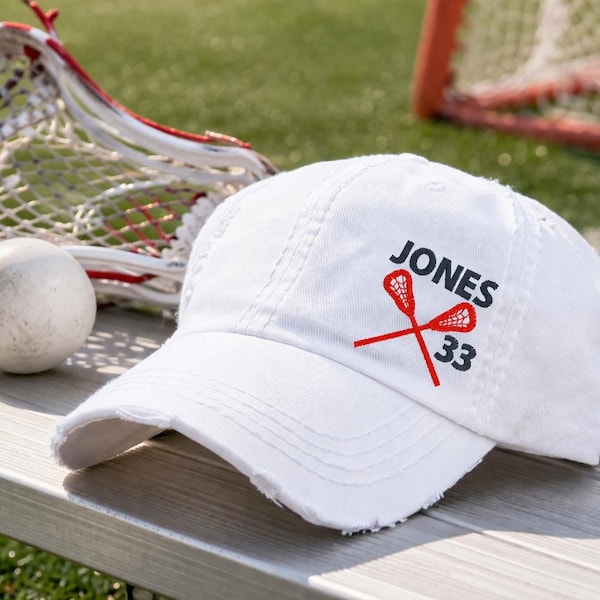 Women's Embroidered Lacrosse Sticks Baseball Cap Hat, Personalized Jersey Number Name Text, Gift