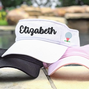 Custom Embroidered Golf Visor: Personalized Text Name, Choose Font Golf Ball Detail
