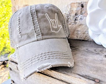 Embroidered Sign Language 'I Love You' Symbol, Baseball Cap Hat, Gift Clothing