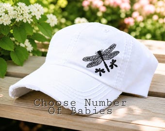 Dragonfly Embroidered Baseball Cap Hat: Custom Mom , Optional Babies, Gift Clothing Present