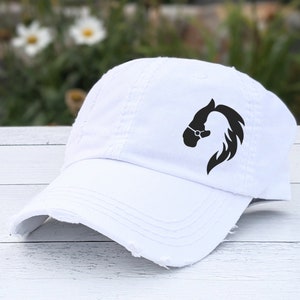 Embroidered Horse & Rider Hat: Women&#39;s Distressed Baseball Cap Equestrian Gift