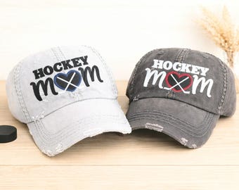 Ice Hockey Mom Embroidered Baseball Cap: Hat Sticks Heart, Wife Team, Gift Clothing Present