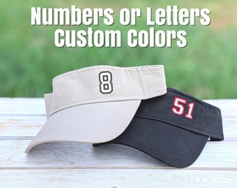 Number visor hat cap, visor with number, custom sport varsity airport code team, cute embroidered gift mom dad him her birthday jersey