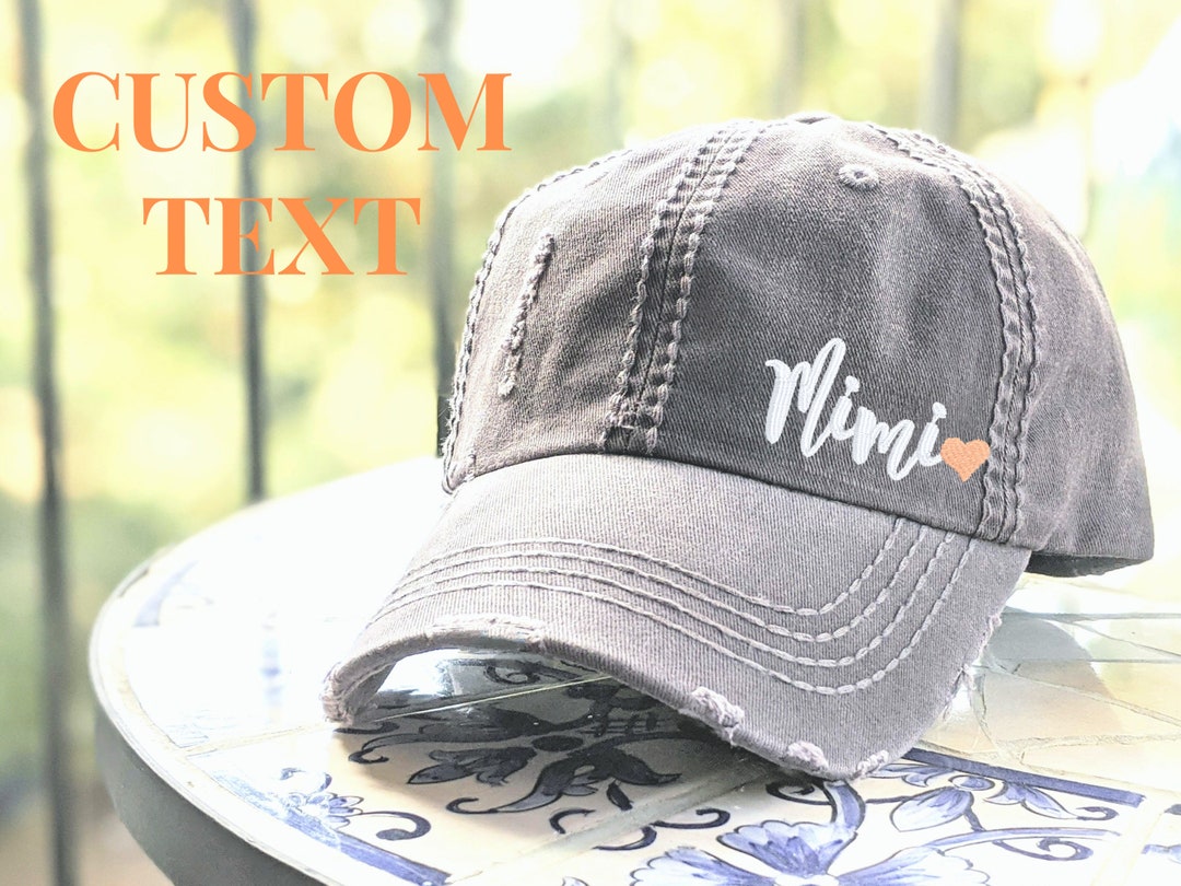 Mimi or Custom Text Name Nickname Hat, Mimi Gifts, Cute Sewn Embroidered Baseball Cap, Mimi