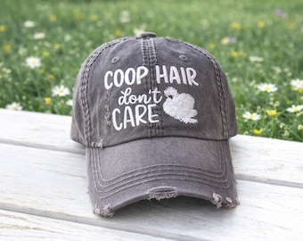 Silkie Chicken Embroidered Baseball Cap Hat: Coop Hair Don't Care Women's Funny Gift