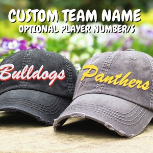 Women's Middle High School Team Sports Name Hat, Player Jersey Number, Football Baseball Wrestling, Spirit Wear Games, Bulldogs Panthers