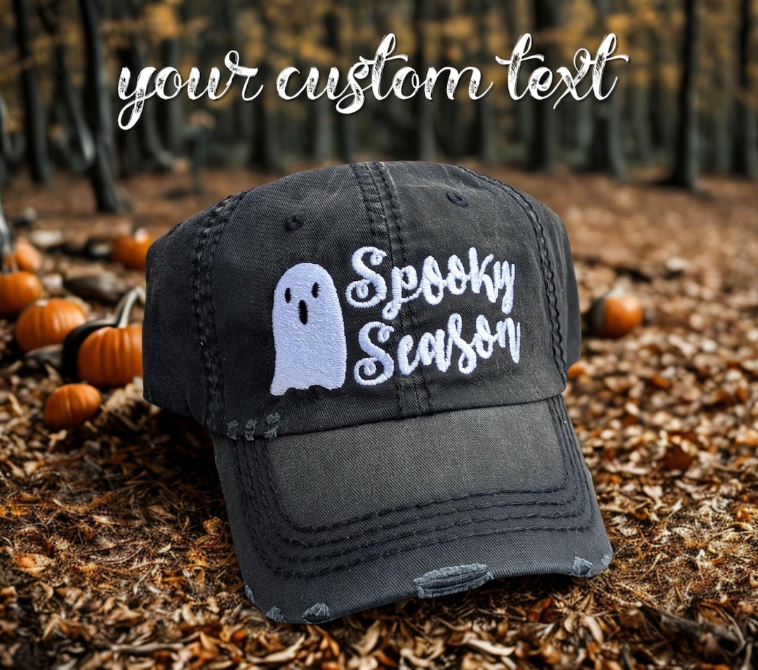 Custom Text Embroidered Ghost Baseball Cap Hat : Spooky Season ...