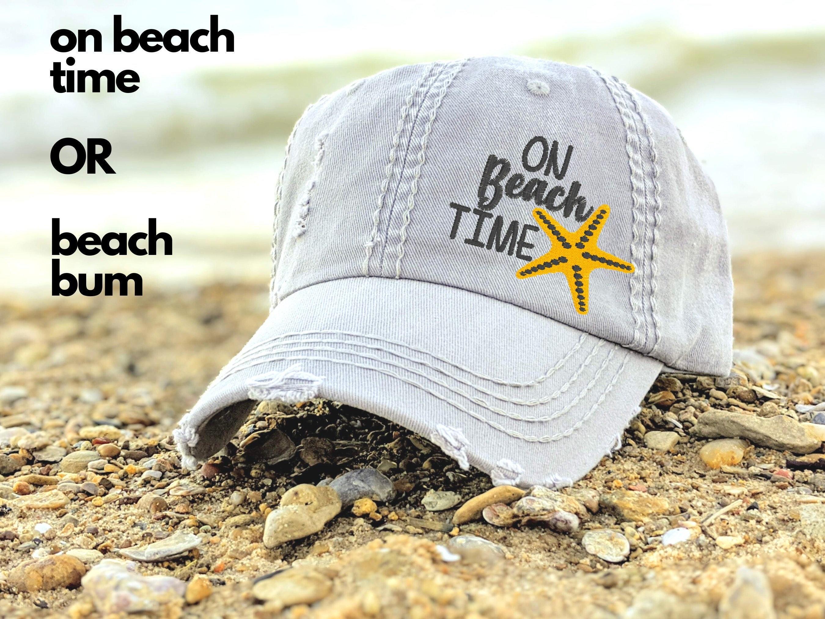 Embroidered Beach Bum Hat: Distressed Cotton Baseball Cap 