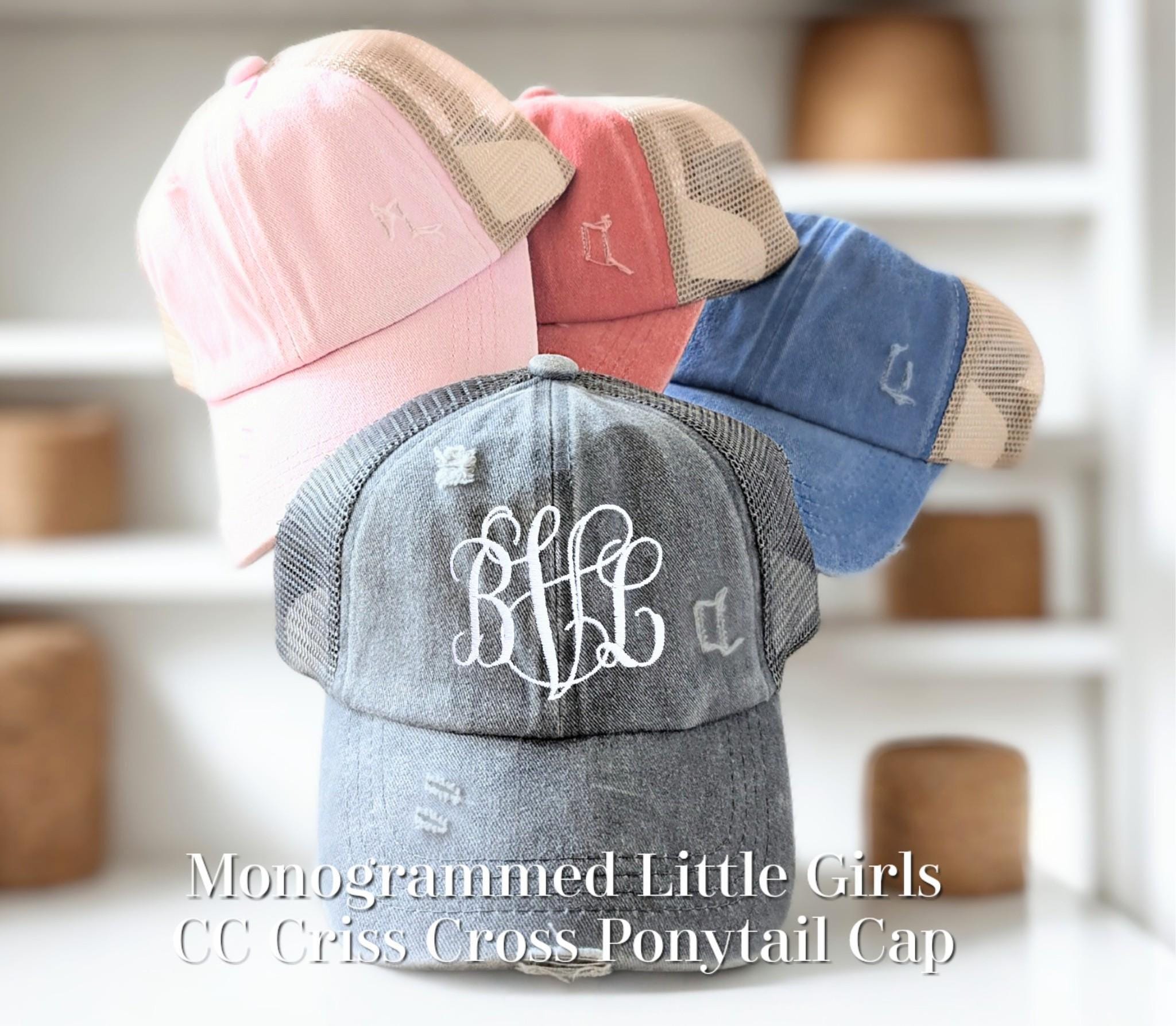 Little Girls Kids Toddler Hat, Custom Monogram Ponytail Cap  display picture 1