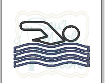 Swimming Embroidery File - 3 INCH - Machine Embroidery File - sports - swimming - waves - swimmer