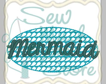 Mermaid with Scale Background - 4 x 1.8 inch - Machine Embroidery File | under the sea | summer | water | mermaid font
