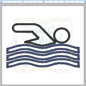 Swimming Embroidery File - 3.5 INCH - Machine Embroidery File - sports - swimming - waves - swimmer