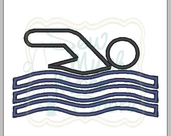 Swimming Embroidery File - 3.5 INCH - Machine Embroidery File - sports - swimming - waves - swimmer