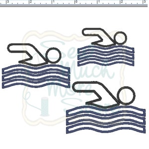 Swimming Embroidery File - 2.5, 3 and 3.5 INCH - Machine Embroidery File - sports - swimming - waves - swimmer