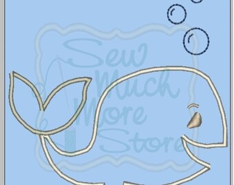 White Whale Applique Embroidery File - 5 inch - Machine Embroidery File - whale - ocean - fish - water - bubbles