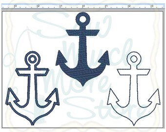 3 Pack - Anchor - 3.25 INCH – Machine Embroidery Files Instant Download - Fill Stitch - Applique - Outline - Nautical