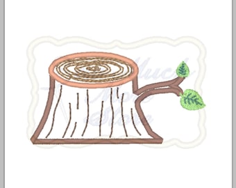 Tree Stump Applique 3 inch Machine Embroidery File - Lilly Bimble Original Design | woodland | nature | cute | applique | leaves | leaf