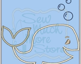 White Whale Applique Embroidery File - 4 inch - Machine Embroidery File - whale - ocean - fish - water - bubbles