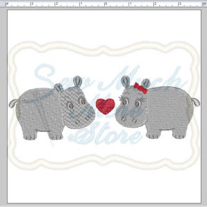 3 PACK - Hippo Sweethearts Fill Stitch - Machine Embroidery File - Lilly Bimble | valentines | heart | animal | love | sweetheart