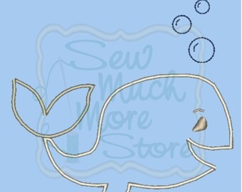 White Whale Applique Embroidery File - 6 inch - Machine Embroidery File - whale - ocean - fish - water - bubbles