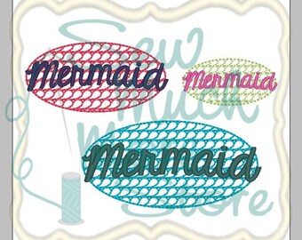 3 Pack - Mermaid with Scale Background - 2, 3 & 4 inch - Machine Embroidery File | under the sea | summer | water | mermaid font