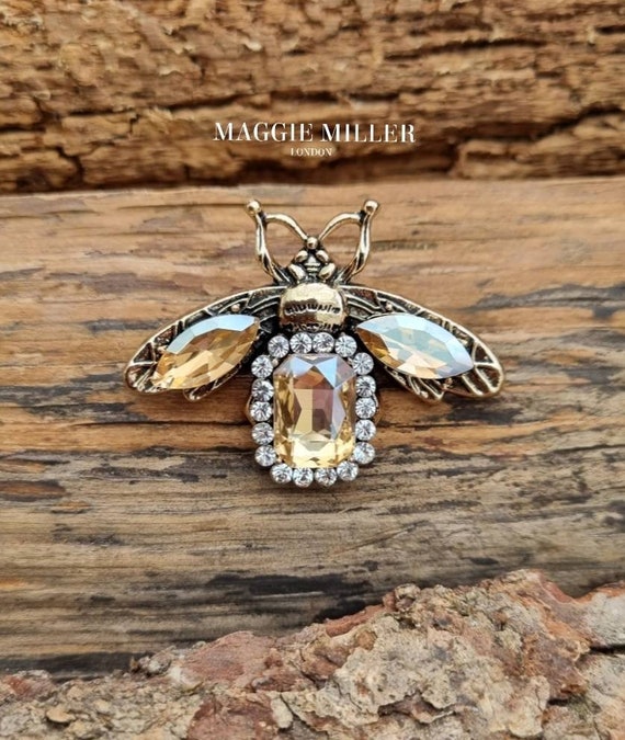 Bee Brooch Collar Pin Vintage Crystal Accessory Etsy