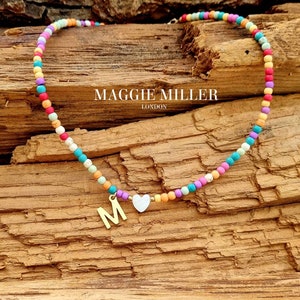 Beaded initial necklace colourful beads personalised letter colorful choker