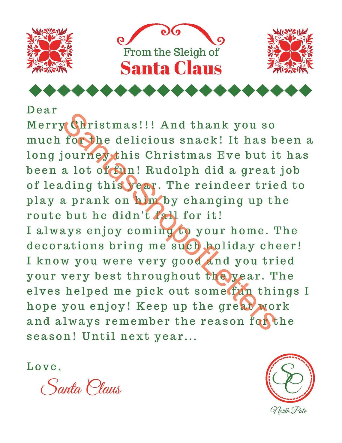 Santa's Letter Christmas Eve | Etsy