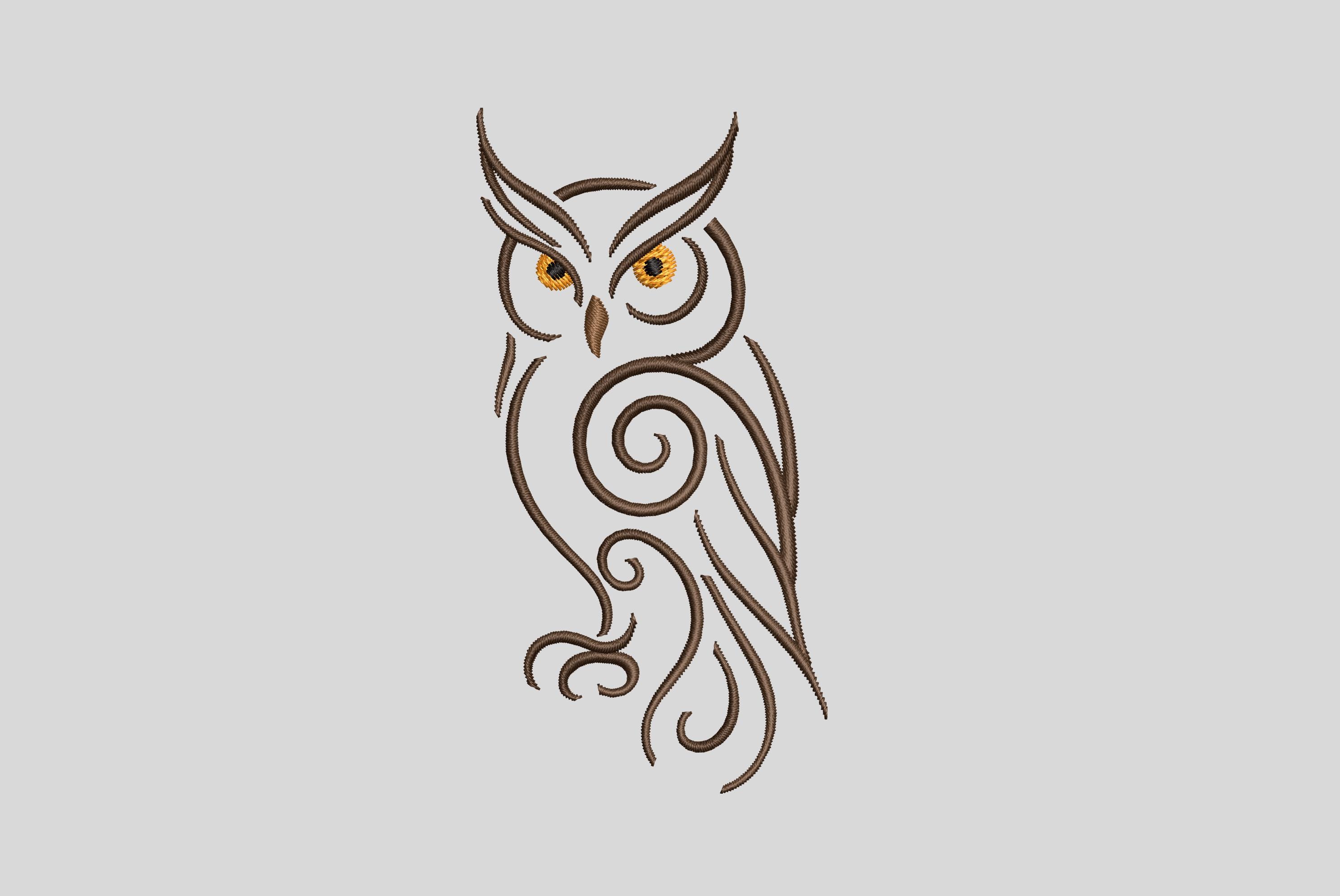 Owl Line Art Embroidery Design | Swirl Pattern (Machine Embroidery File)