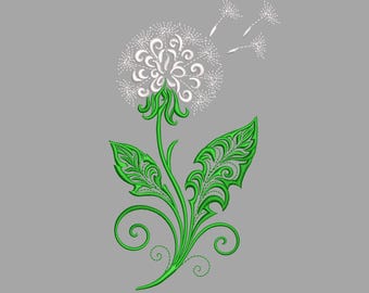 Desenho de bordado de dente-de-leão, bordado floral à máquina (download digital)