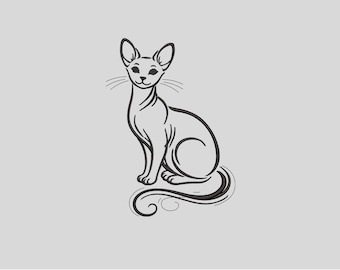 Minimalistisches Katzen-Stickmuster | Strichzeichnung Katze | Stickdatei