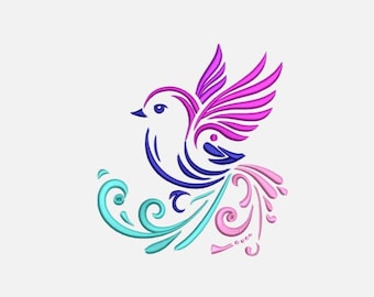 Diseño de bordado de aves, patrón de bordado floral a máquina (descarga digital instantánea)