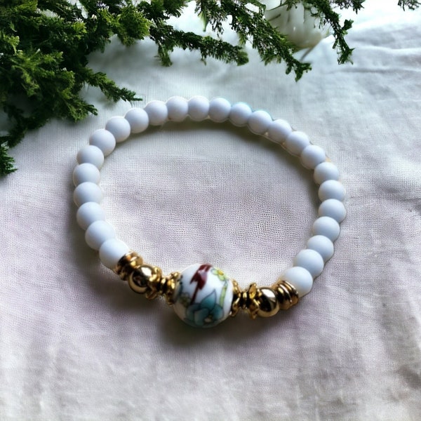 Bracelet de perle femme - Blanc et or