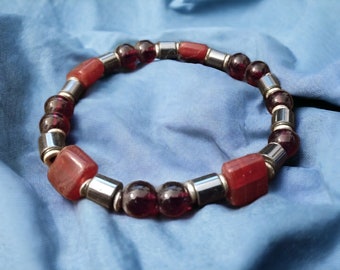 Men's pearl bracelet - Gray & red