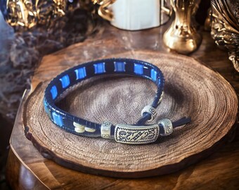 Men's bracelet - Black, blue and silver - Miyuki pearl