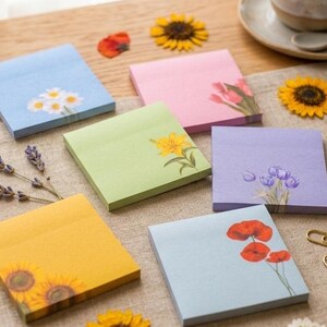 Bloc-notes floral esthétique | Pense-bête illustré fleurs botaniques | Papeterie originale pour Bullet journal, Bureau et scrapbooking
