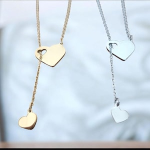 Women&#39;s Heart Necklace - Infinite Love - Double Heart Jewelry - Delicate Love Pendant - Gold or Silver - Gift for Her, Birthday Gift