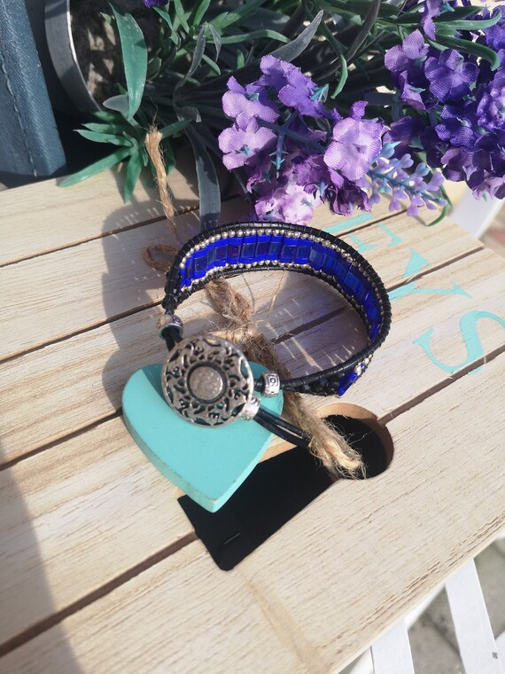 Bracelet Double Tour Wrap Femme Noir Strass Et Simili Cuir BIMBO