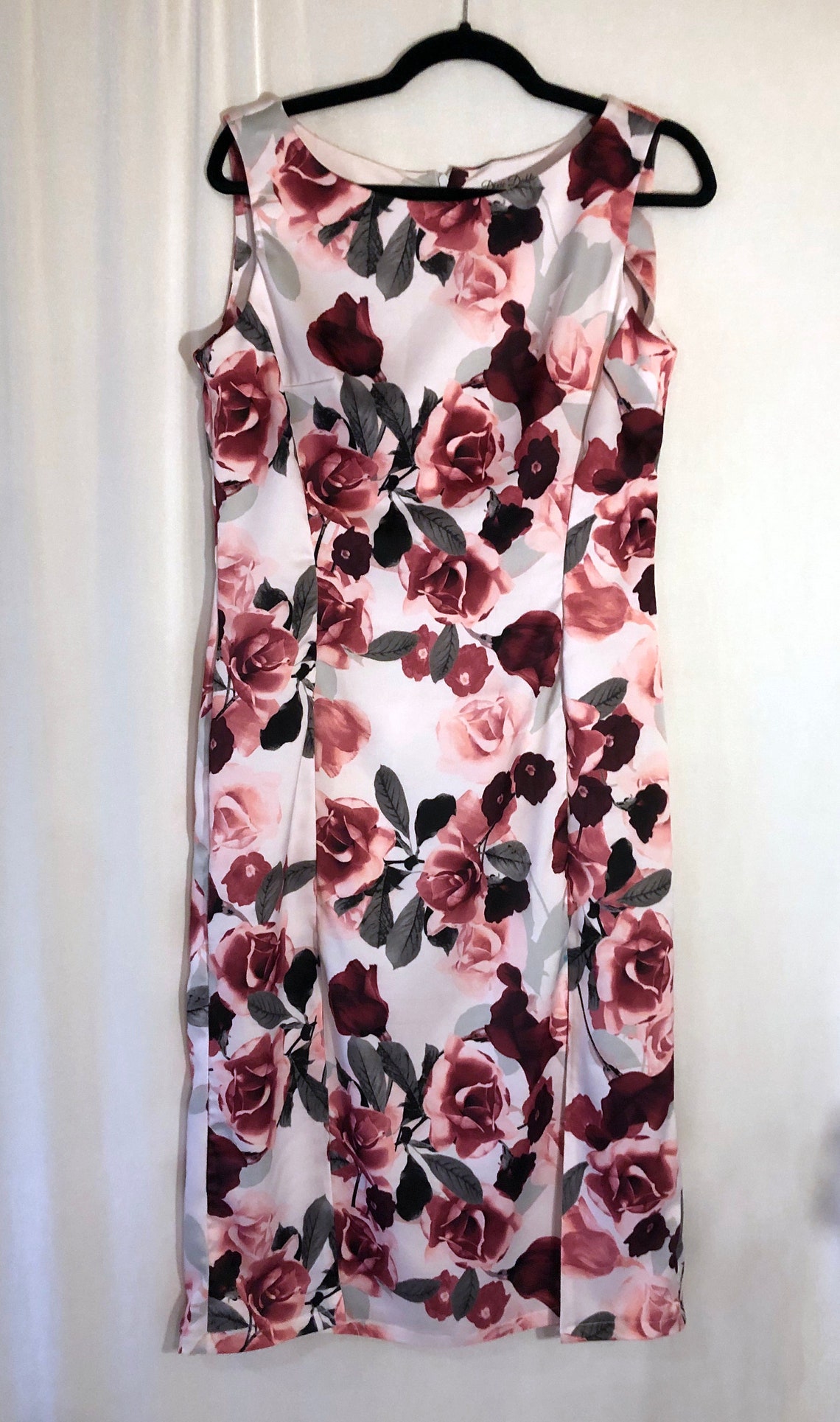 White/black/pink/red Digital Floral Rose Print Dress - Etsy