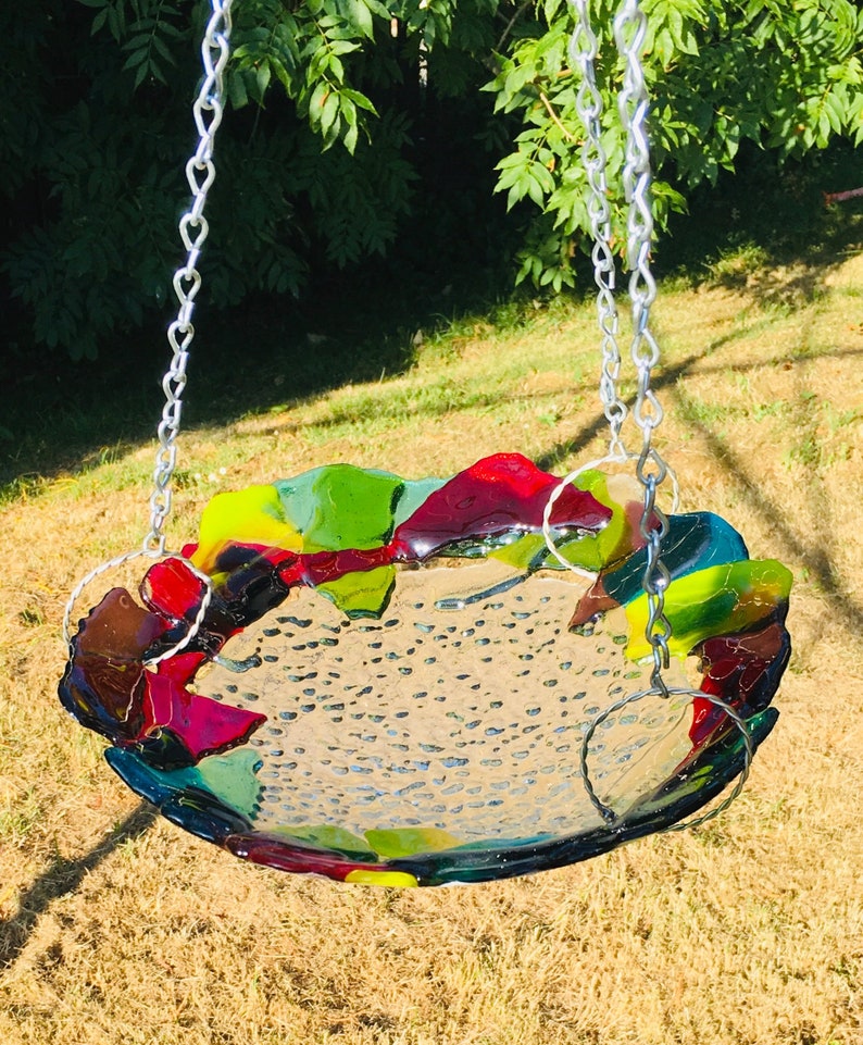 Fused Glass Bird Feeder Bath Table