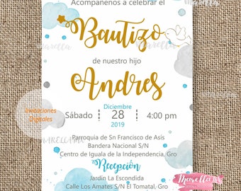 Invitaciones Para Bautizo Niñoniña Invitacion Etsy - 