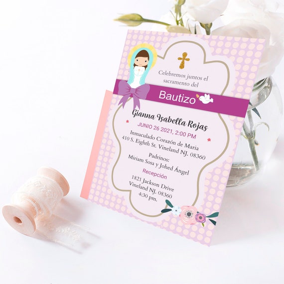 Invitation De Bapteme En Espagnol Petite Fille A Imprimer Etsy Canada