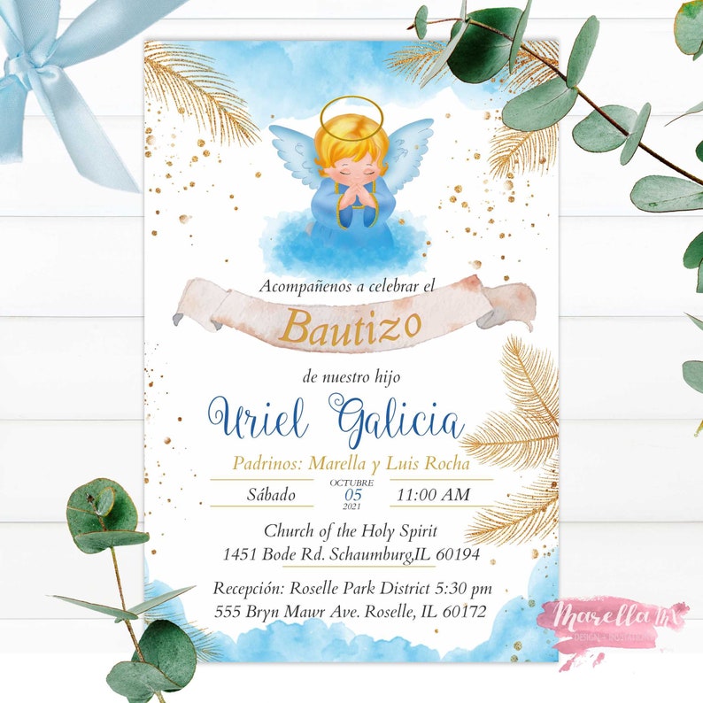 Invitaciones De Bautizo Bautizo Nino Para Imprimir Angelito Etsy
