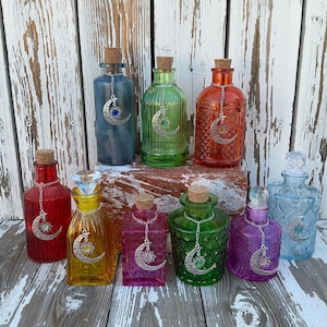 Celestial Moon Water Bottle, Full Moon Water Decanter, Colored Glass Bottles, Potion Bottle