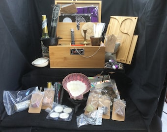Witch Altar Box, 68 Piece Witchcraft Kit, Wooden Box, Spell Kit, Intention Box, Ritual Kit, Wicca Supplies, Altar Supplies, Crystals