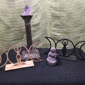 Triple Moon Goddess With a Stand Wooden Triple Moon Goddess Symbol Altar Symbol Triple Moon Goddess Wiccan Wicca Witchcraft Nature Witch