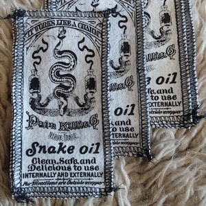 Vintage Snake Oil Patch: Screenprint Sew-On Applique for clothing, bags, backpacks, and jackets